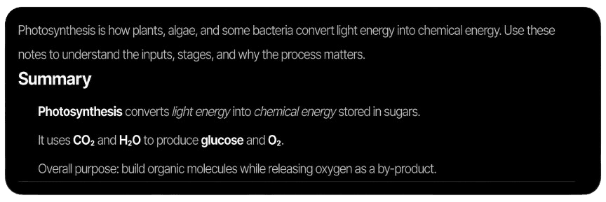 A generated FASTLLY note about photosynthesis