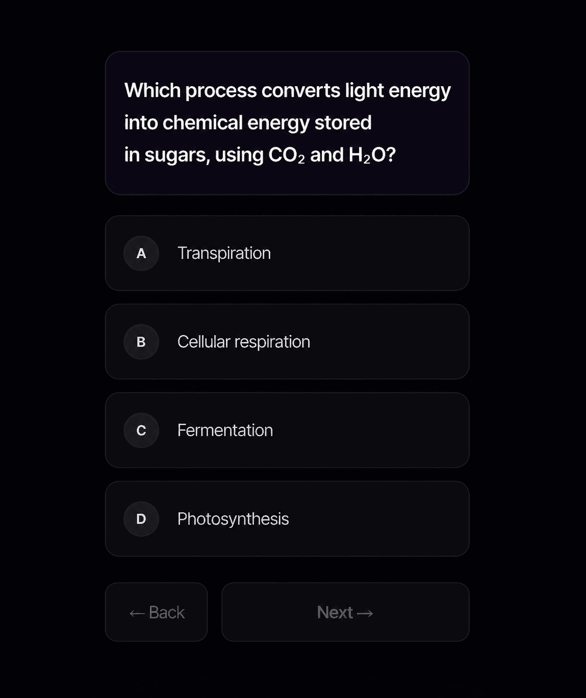A FASTLLY multiple-choice quiz about photosynthesis